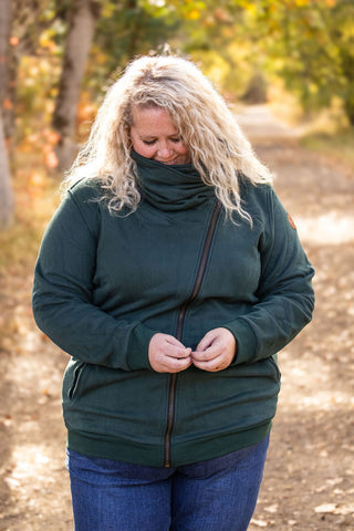 Evergreen Cowl Neck Zip Up