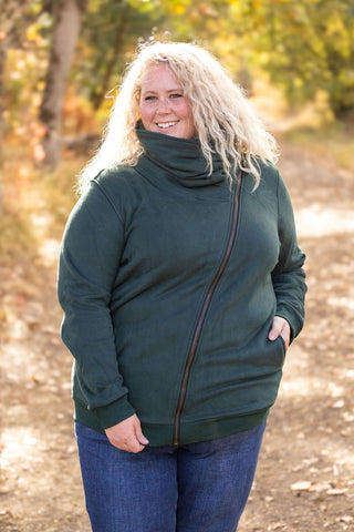 Evergreen Cowl Neck Zip Up