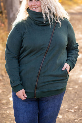 Evergreen Cowl Neck Zip Up