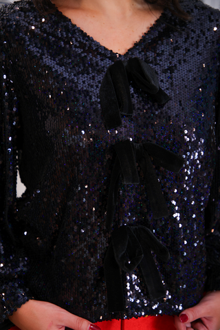 *Pre-Order* Betty Bow Sequin Blouse in Black