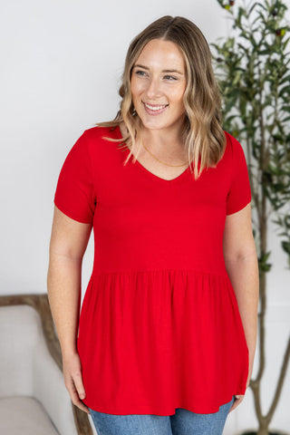 Red V-Neck Babydoll Top