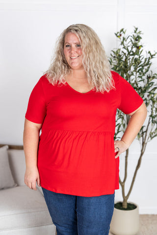 Red V-Neck Babydoll Top