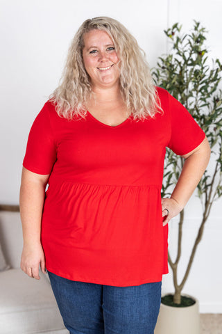 Red V-Neck Babydoll Top