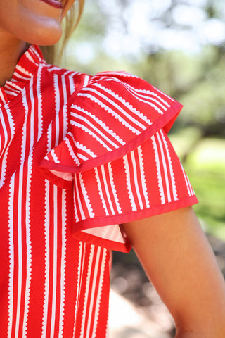 *SUNDAY PRE-ORDER* Red Striped Flutter Sleeve Blouse