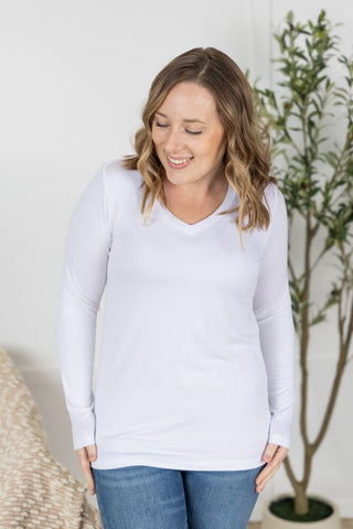 White Long Sleeve V-Neck Top