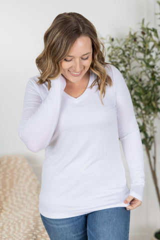 White Long Sleeve V-Neck Top