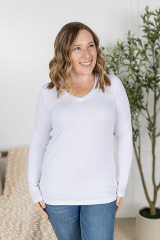 White Long Sleeve V-Neck Top