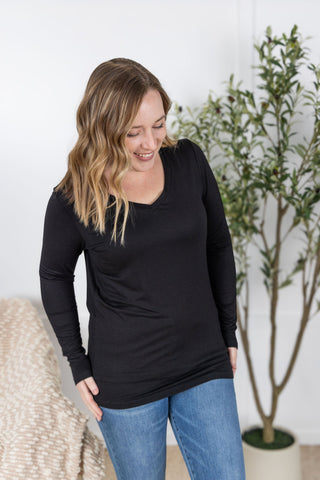 Black Long Sleeve V-Neck Top