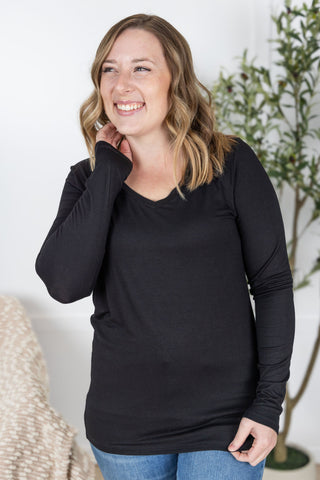 Black Long Sleeve V-Neck Top