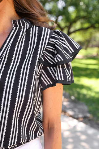 *SUNDAY PRE-ORDER* Black Striped Flutter Sleeve Blouse