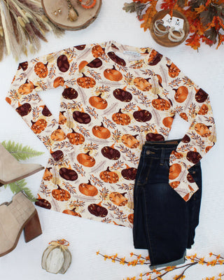 Autumn Gourds Long Sleeve Top w/ Thumbholes