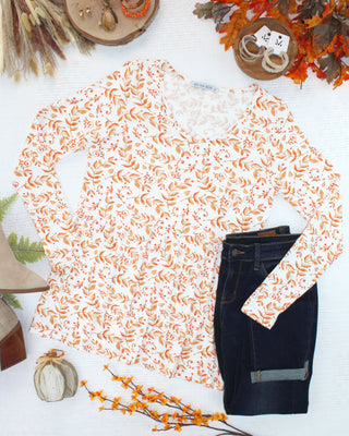 Autumn Vines V-Neck Long Sleeve Babydoll Top