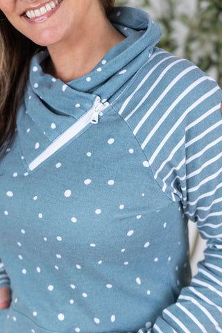 Teal Dots & Stripes ZipCowl Sweatshirt