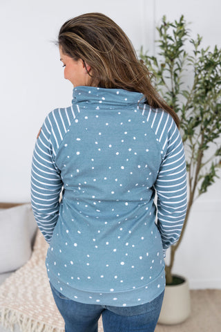 Teal Dots & Stripes ZipCowl Sweatshirt