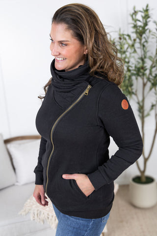 Black Cowl Neck Zip Up