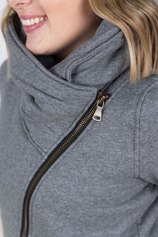 Charcoal Cowl Neck Zip Up