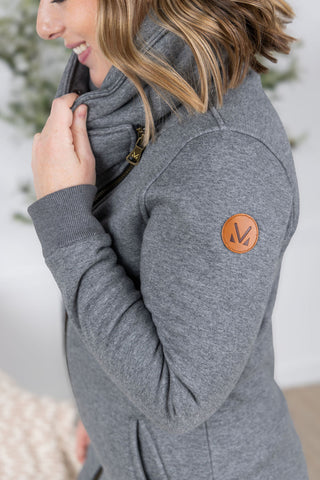 Charcoal Cowl Neck Zip Up