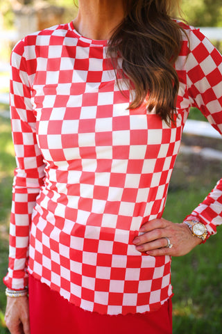 *SUNDAY PRE-ORDER* Red Checkered Mesh Top