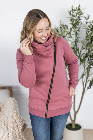 Mulberry Cowl Neck Zip Up