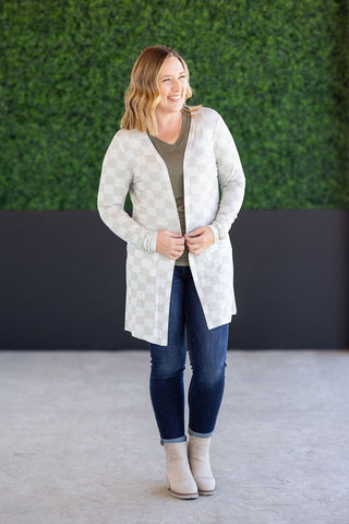 Neutral Checkers Classic Open Cardigan