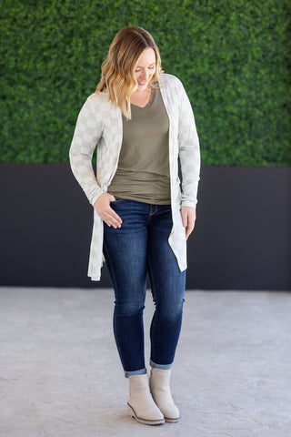 Neutral Checkers Classic Open Cardigan