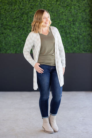 Neutral Checkers Classic Open Cardigan