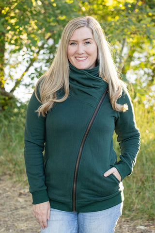 Evergreen Cowl Neck Zip Up
