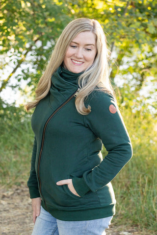 Evergreen Cowl Neck Zip Up