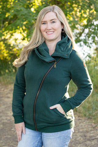 Evergreen Cowl Neck Zip Up