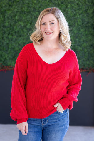Red V-Neck Bow Sweater