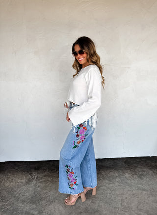 *PRE-SALE* Floral Embroidered Wide Leg Jeans