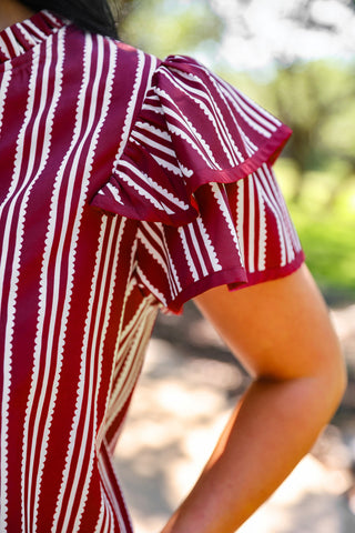 *SUNDAY PRE-ORDER* Maroon Striped Flutter Sleeve Blouse
