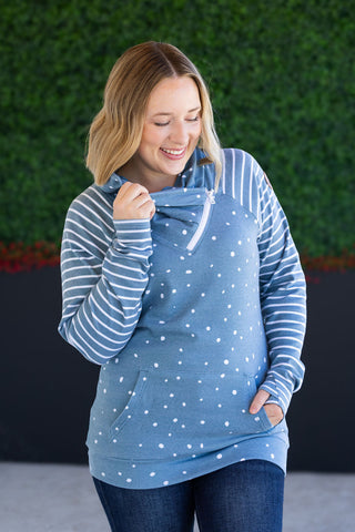 Teal Dots & Stripes ZipCowl Sweatshirt