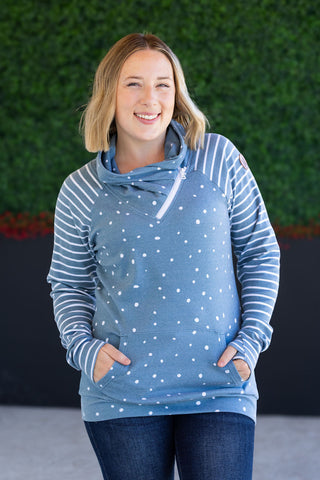 Teal Dots & Stripes ZipCowl Sweatshirt