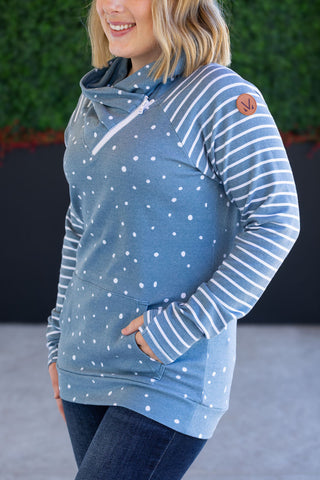 Teal Dots & Stripes ZipCowl Sweatshirt