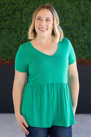 Kelly Green V-Neck Babydoll Top