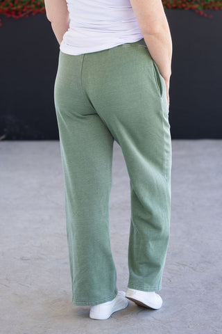 Olive Wide Leg Vintage Wash Bottoms