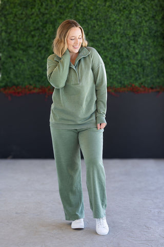 Olive Wide Leg Vintage Wash Bottoms