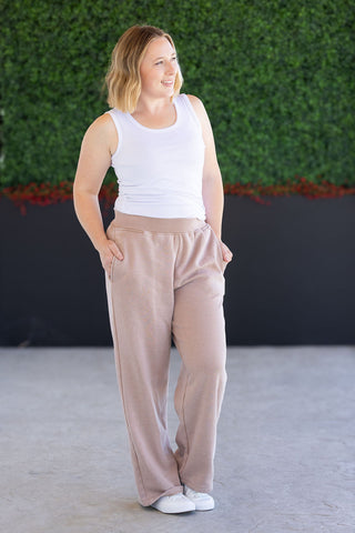 Tan Wide Leg Vintage Wash Bottoms