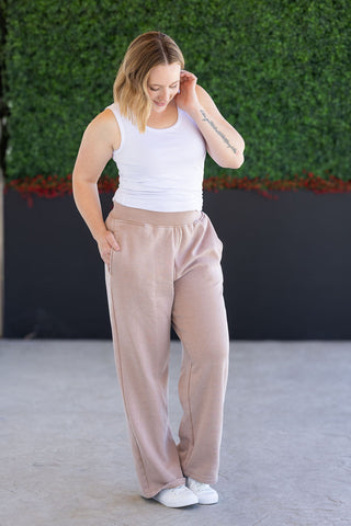 Tan Wide Leg Vintage Wash Bottoms