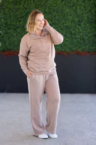 Tan Wide Leg Vintage Wash Bottoms