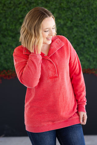 Red Vintage Wash 1/4 Snap Pullover