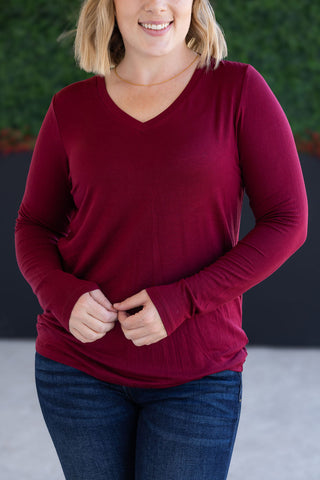 Burgundy Long Sleeve V-Neck Top