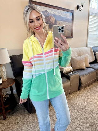 Rainbow Stripe Color Block Full Zip Hoodie