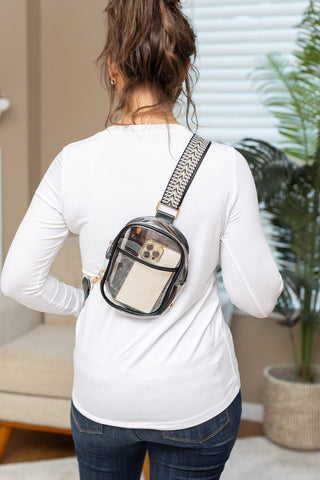 Clear Crossbody w/ Black Geometric Strap