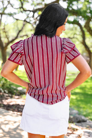 *SUNDAY PRE-ORDER* Maroon Striped Flutter Sleeve Blouse