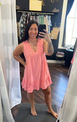 Coral Crochet Lace Detail Dress