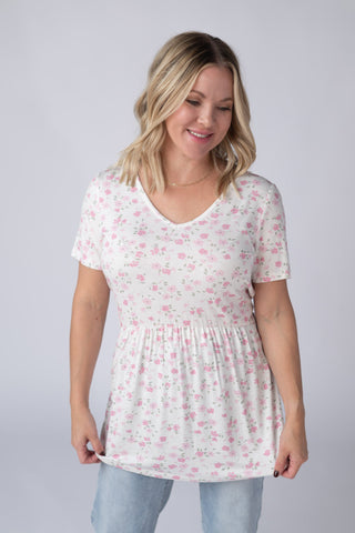 Pretty in Pink Floral V-Neck Babydoll Top