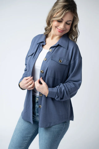 Dusty Blue Button Down Top