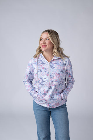 Ditsy Blush Floral Half Zip Hoodie